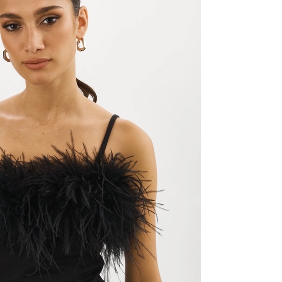 Lamarque Yarina Feather Trimmed Top Black Ostrich Feathers Size L - Picture 2 of 6